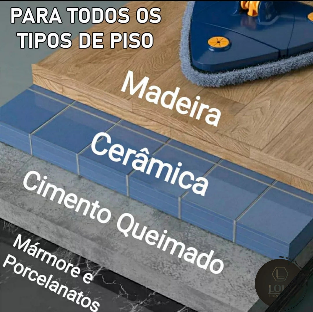 Mop Triangular Giratório 360º © - DOIS Panos Extra Grátis